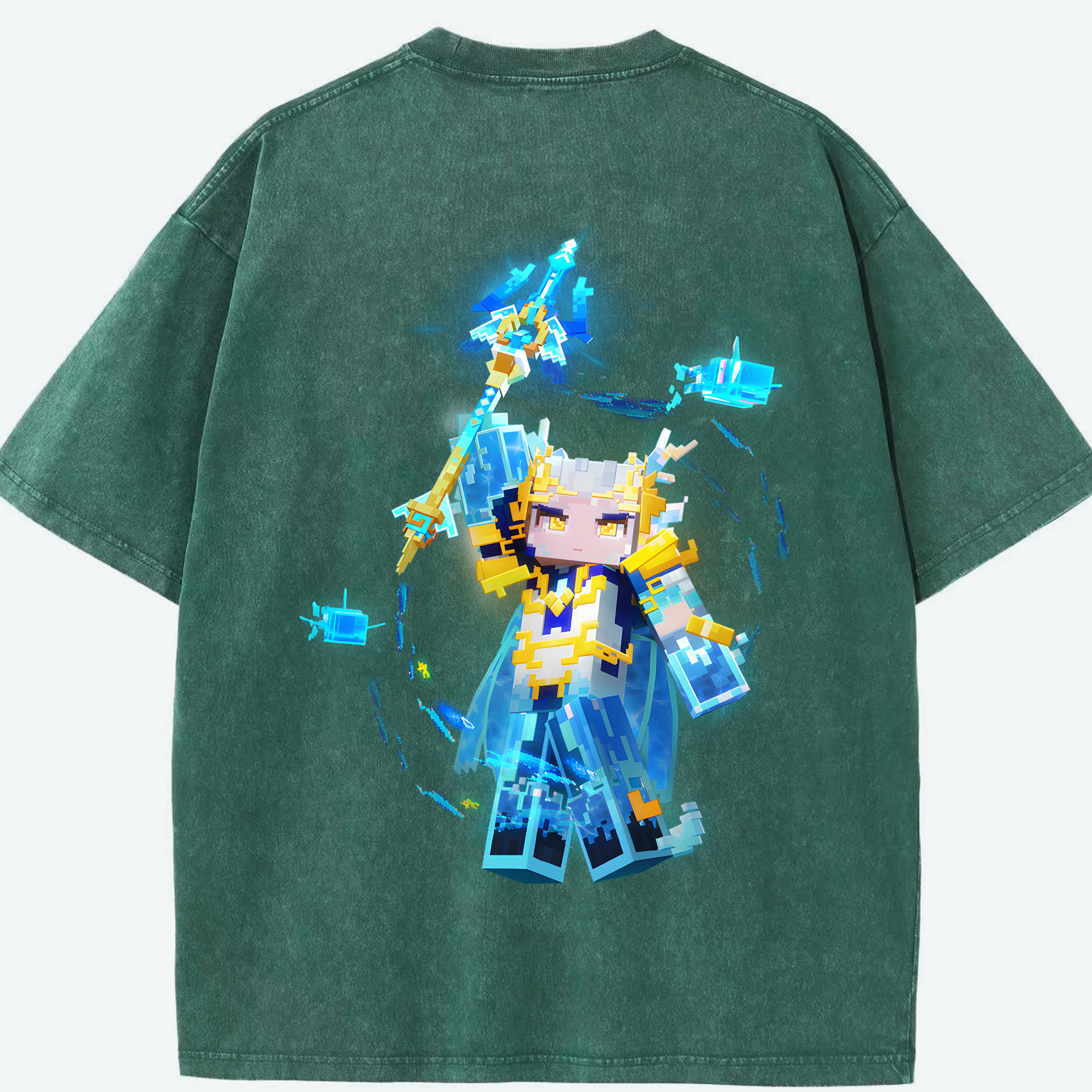（画像用） マインクラフト ブロックの世界 Minecraft MC Block world 綿100% ヴィンテージ風 半袖Tシャツ（背面プリント）